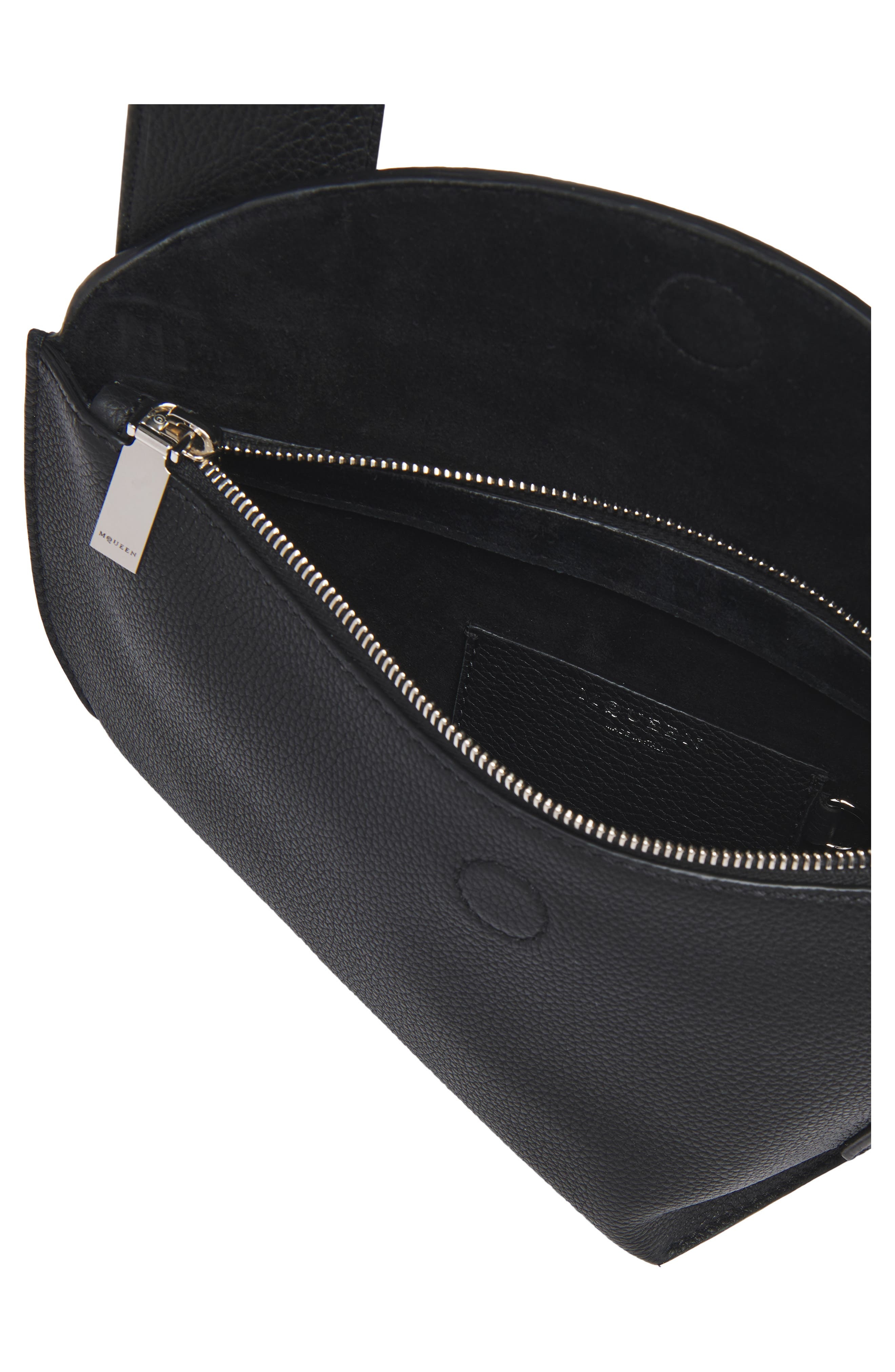 McQueen T-Bar Sling Asymmetric Leather Crossbody Bag in Black/Silver at Nordstrom - 4