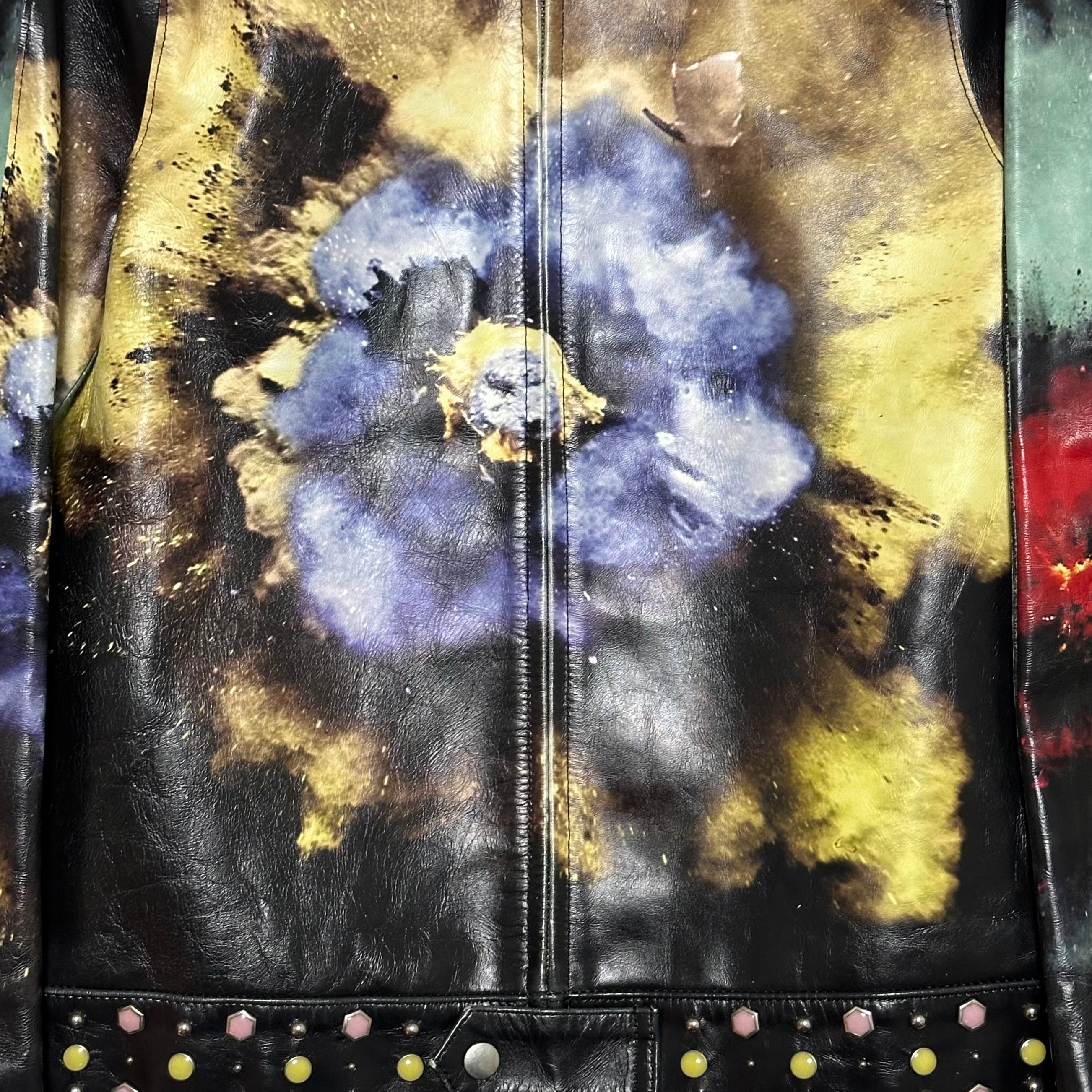 UNDERCOVER Spring Summer 2016 "Greatest" Flower Print Studs Leather Jacket - 4