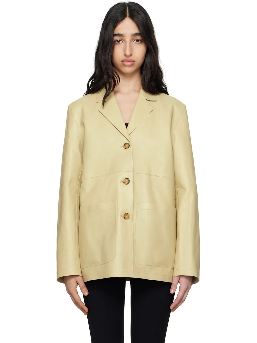 Beige Clean Leather Jacket - 1