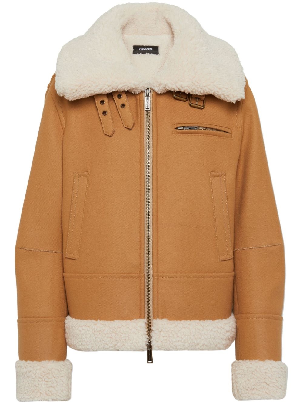 zip-up shearling jacket - 1