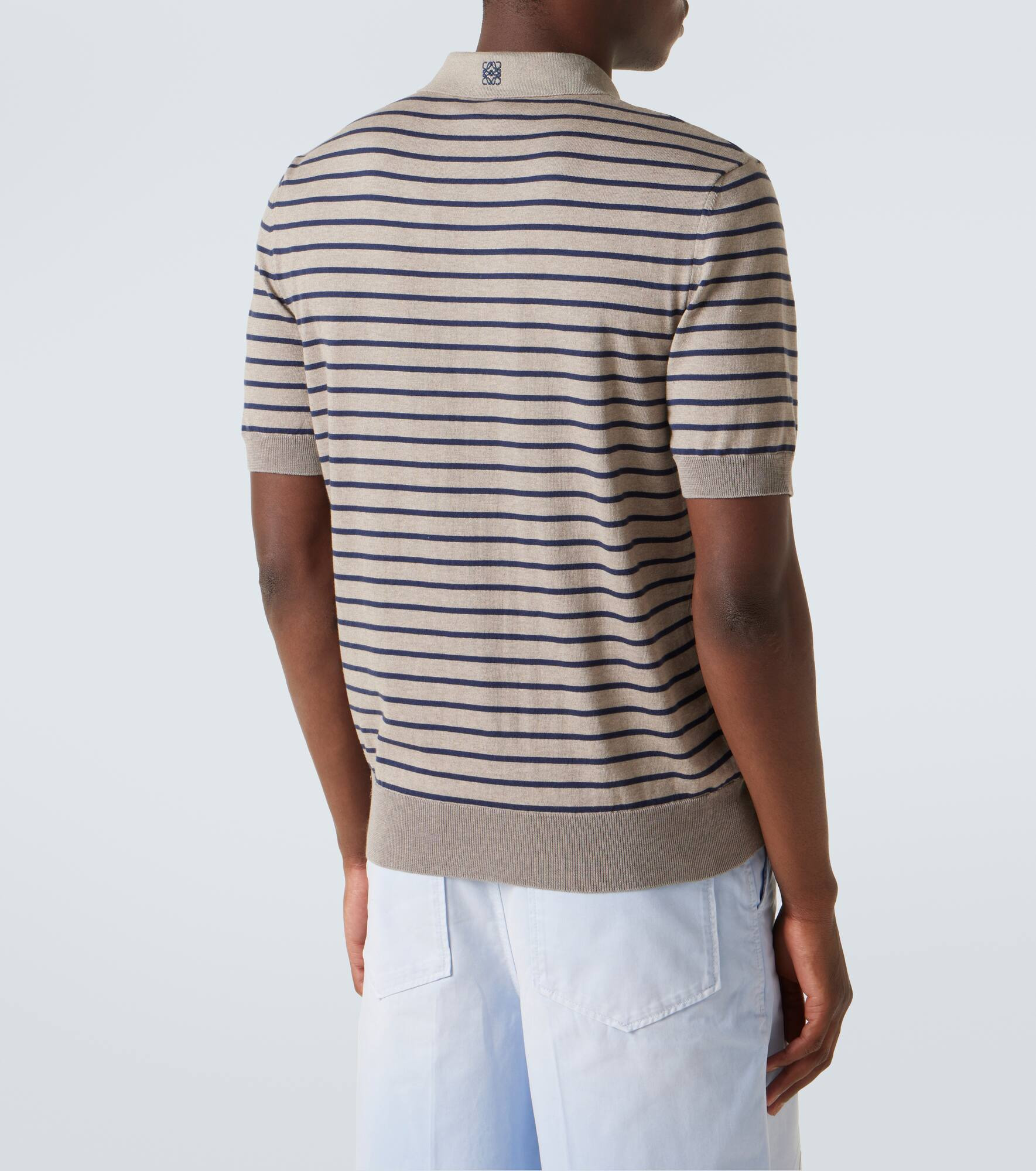 Knitted striped cotton-blend polo shirt - 4