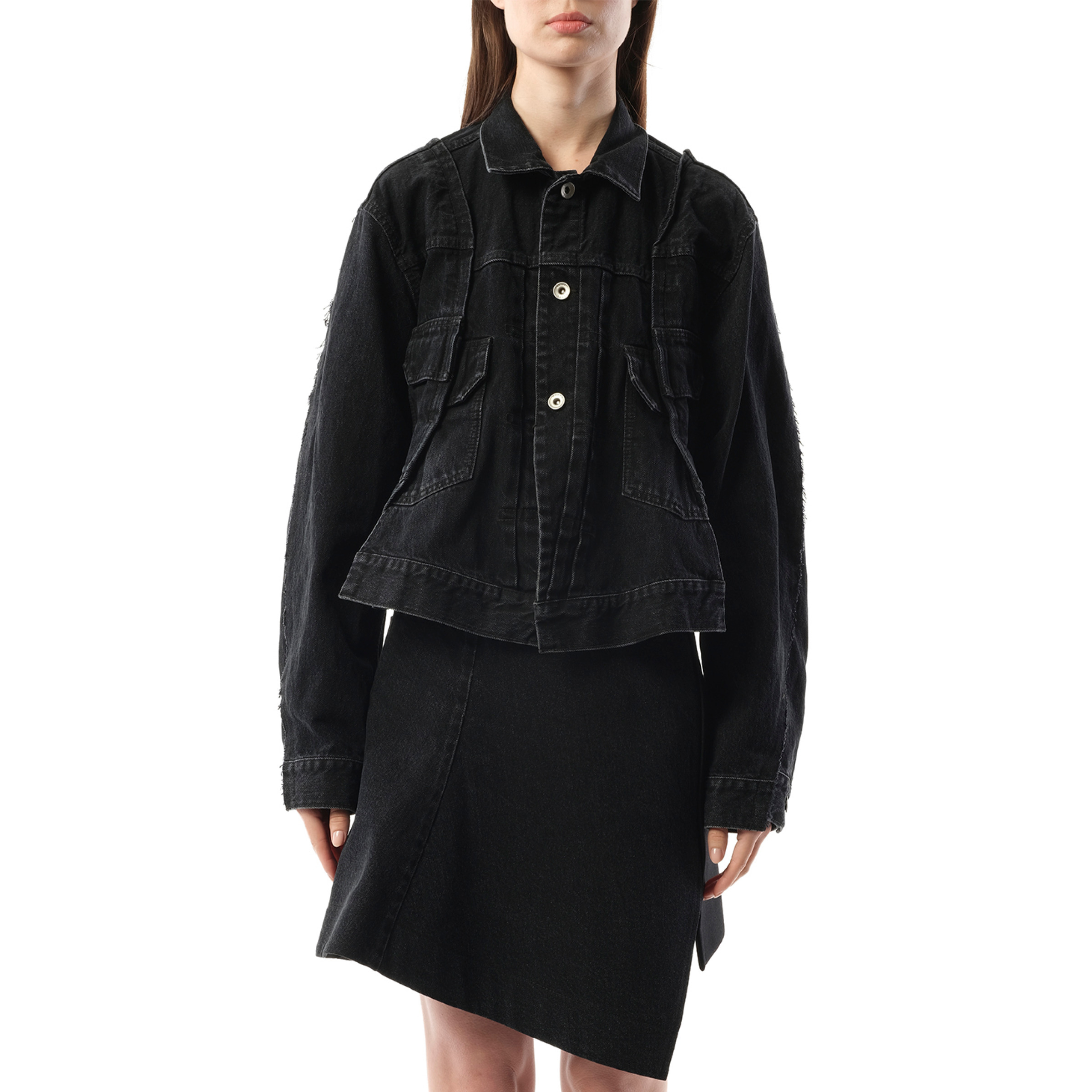 Reconstructed Denim Jacket in Black - 1