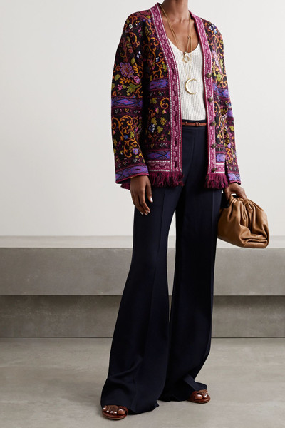 Etro Fringed jacquard-knit cardigan outlook