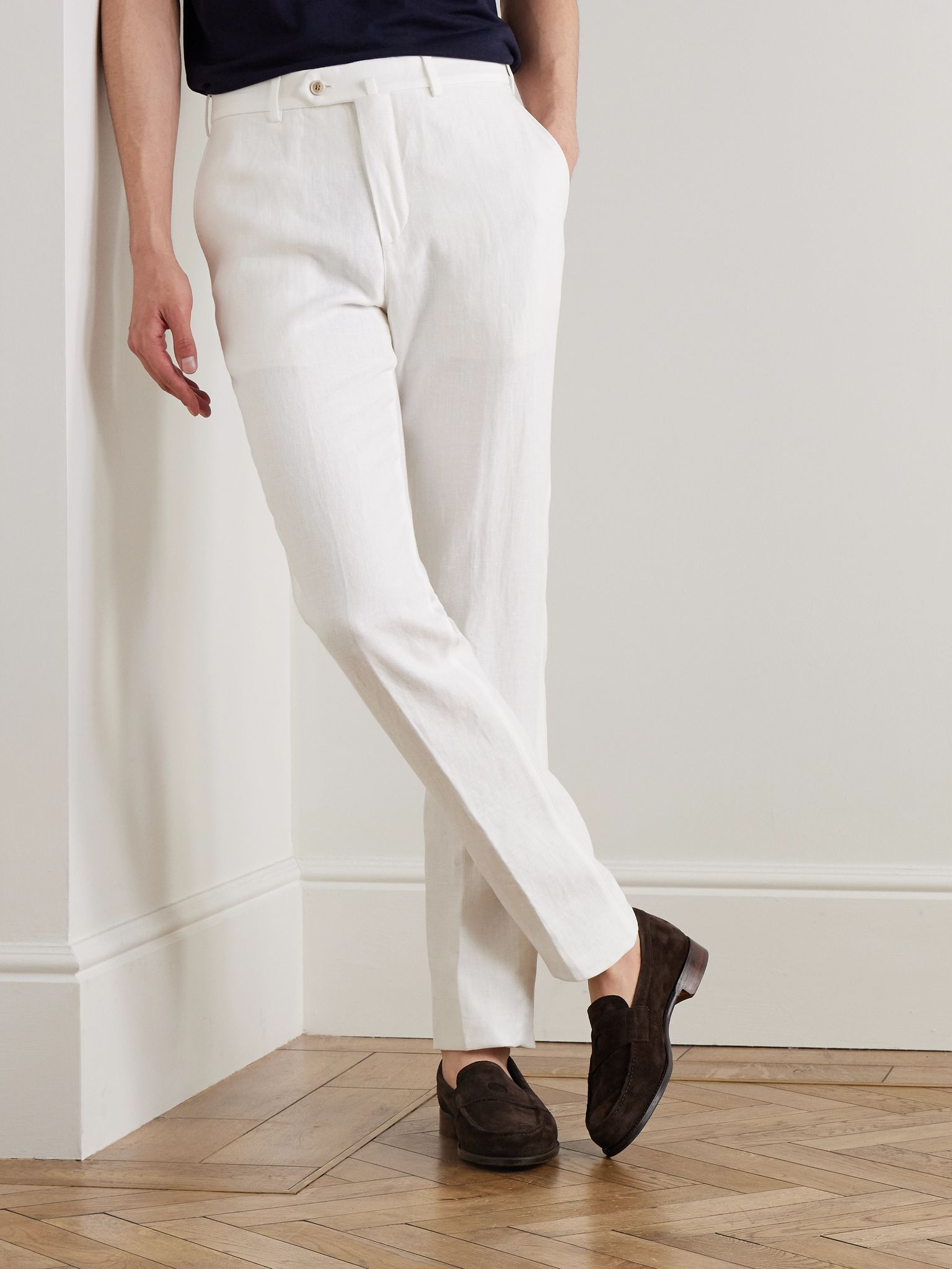 Carlo Straight-Leg Linen Trousers White - 3