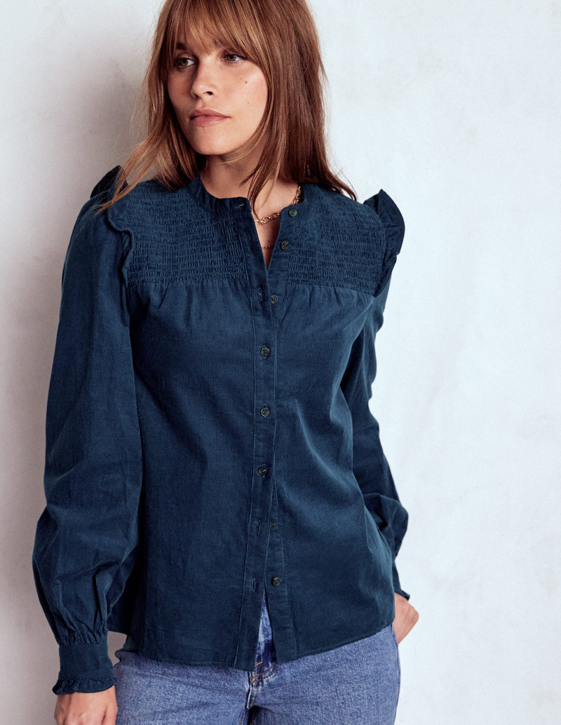 Smocked Yoke Cord Top-Midnight Ocean 5