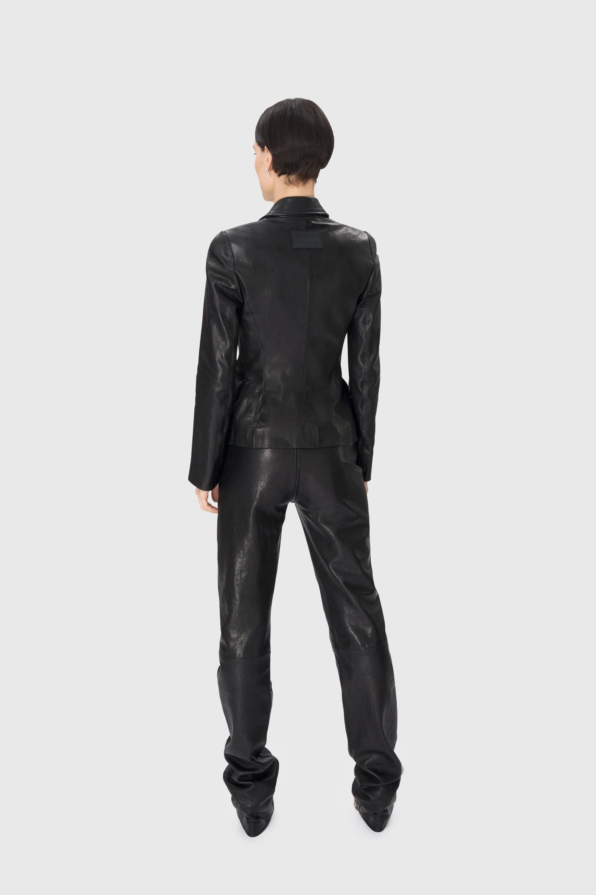 Satin Grain Leather Fitted Jacket - 4