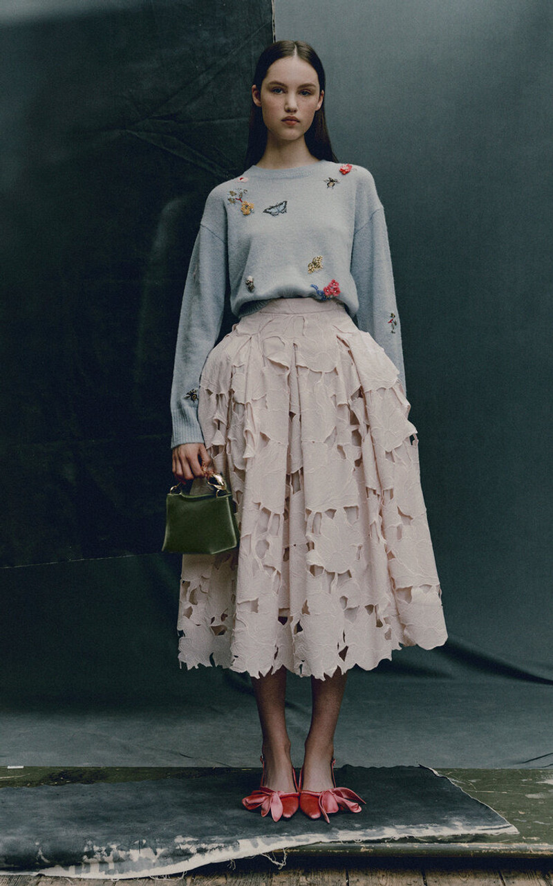 Erdem Cutout Cotton Blend Pleated Midi Skirt light pink outlook