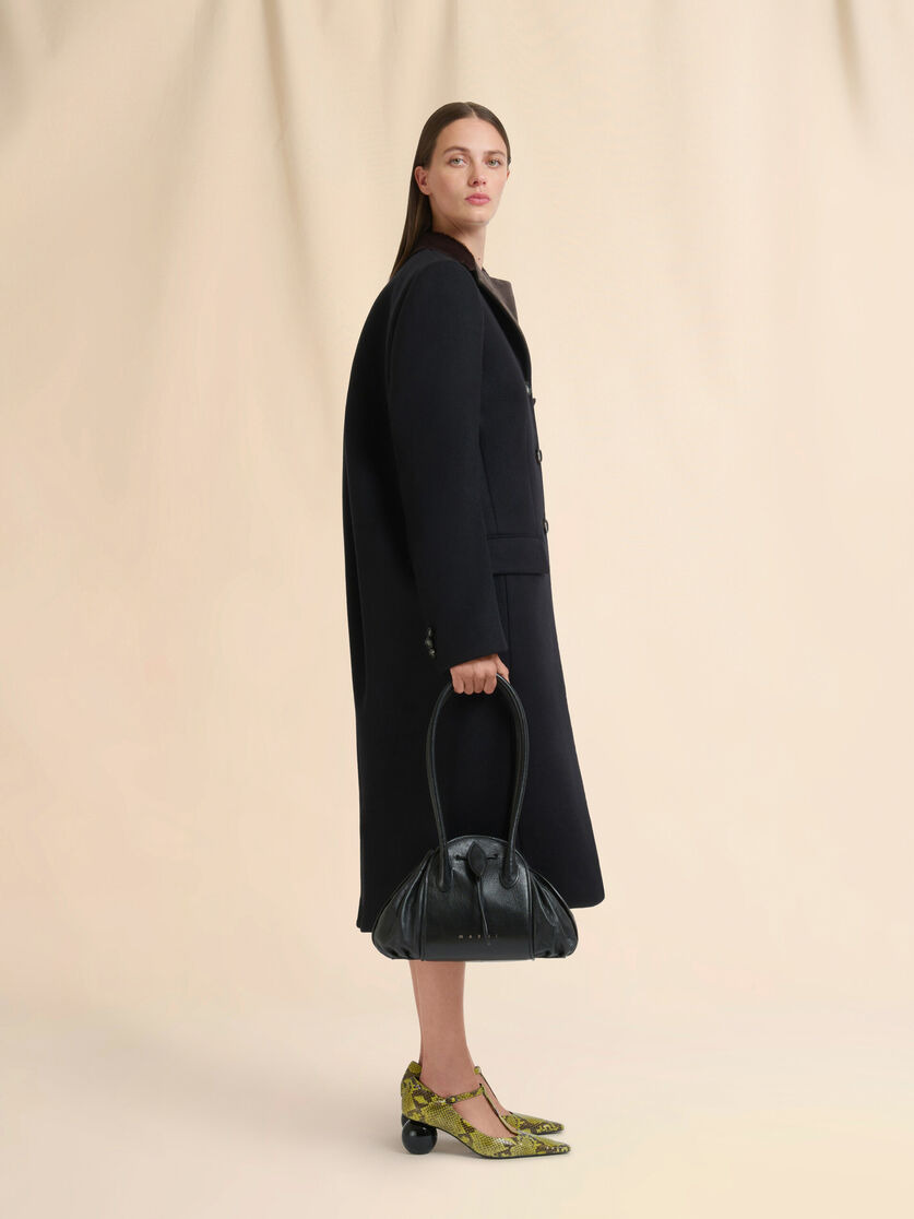 BLACK LEATHER TULIPEA SHOULDER SHOPPER - 2