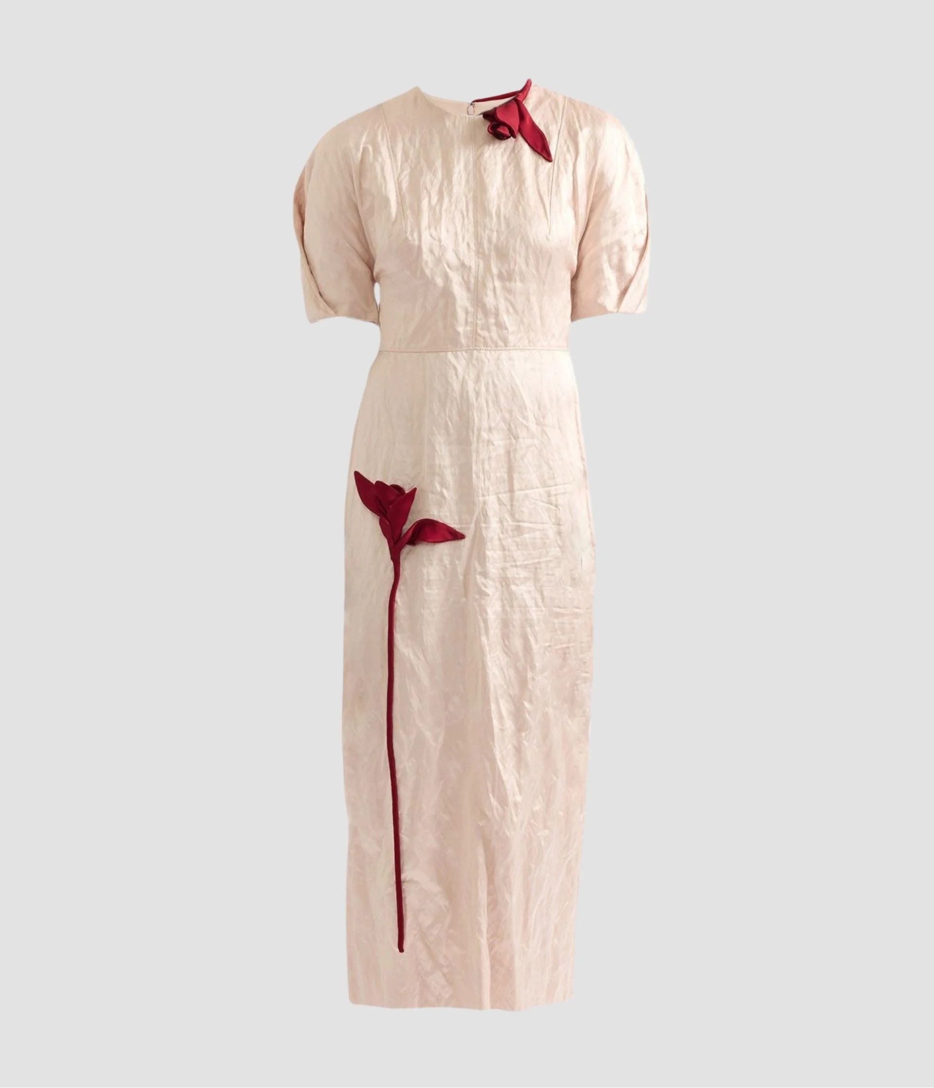 EMBROIDERED TEXTURED SATIN MIDI DRESS - 1
