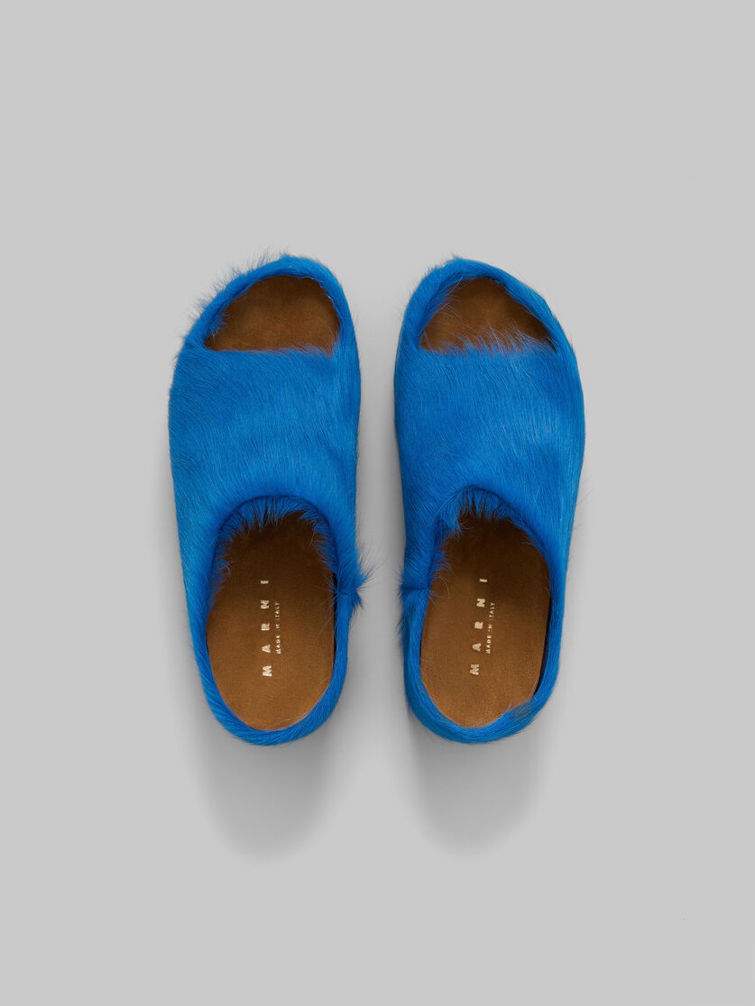 BLUE LONG-HAIR CALFSKIN CHUNKY CLOG SLIDE - 4