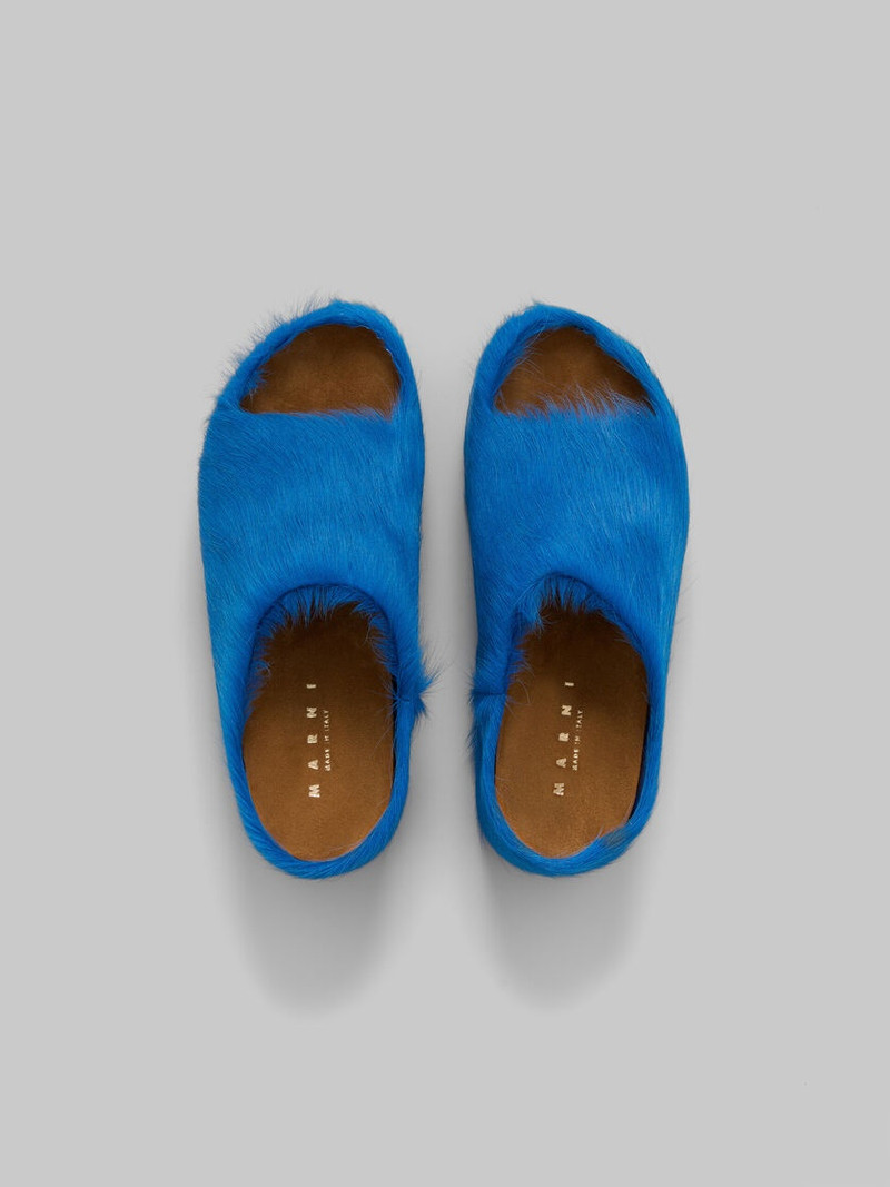 BLUE LONG-HAIR CALFSKIN CHUNKY CLOG SLIDE 4