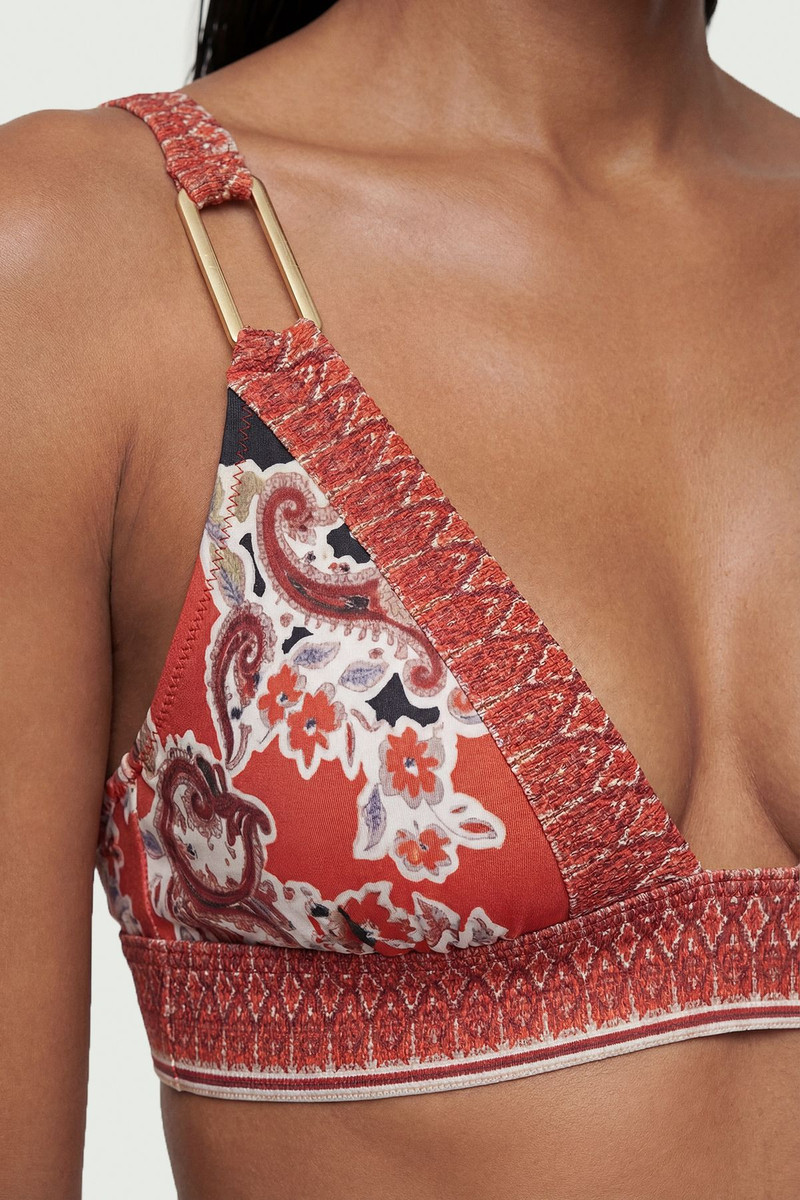 KAREN MILLEN Scarf Mirrored Print Plunge Bikini Top outlook