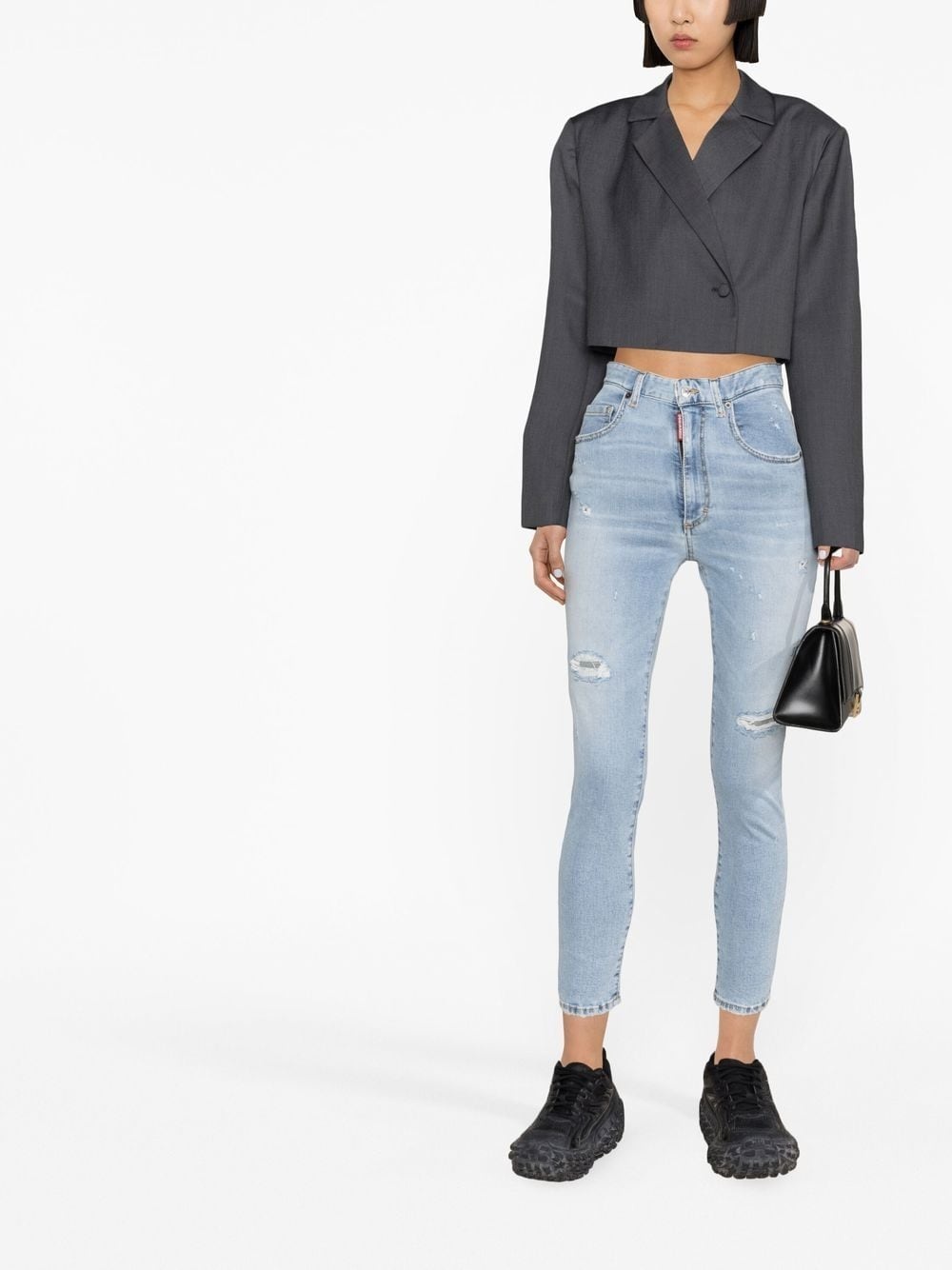 logo-tag distressed skinny jeans - 2