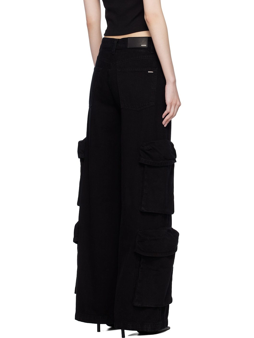 Black Baggy Denim Cargo Pants - 3