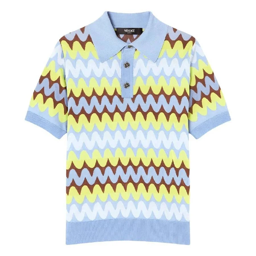 Versace Jacquard Wave Knit Polo Shirt - 1