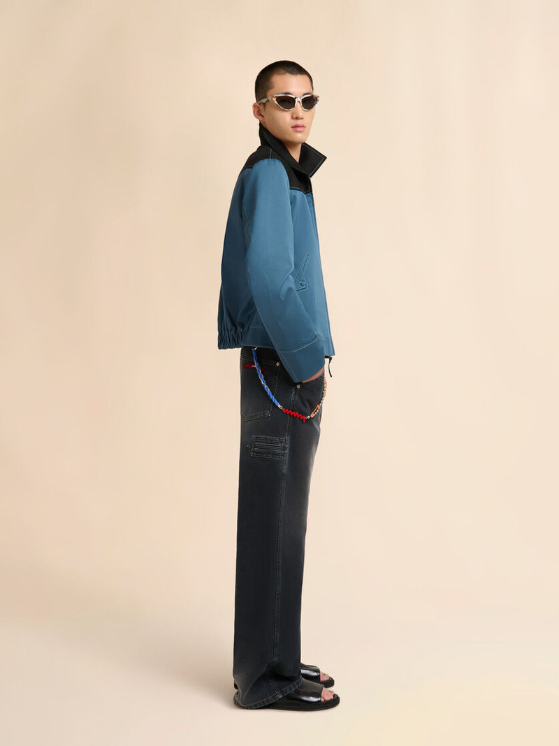 BLUE WATER-REPELLENT GABARDINE JACKET WITH CONTRAST YOKES 6