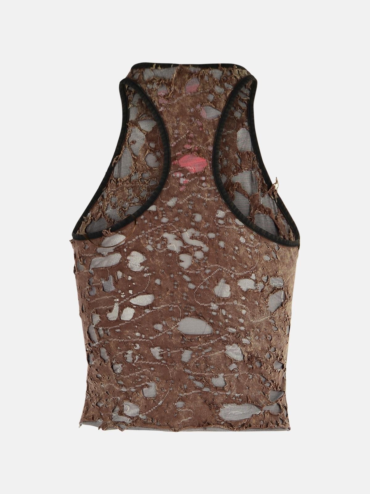 BROWN COTTON BLEND TANK TOP - 3