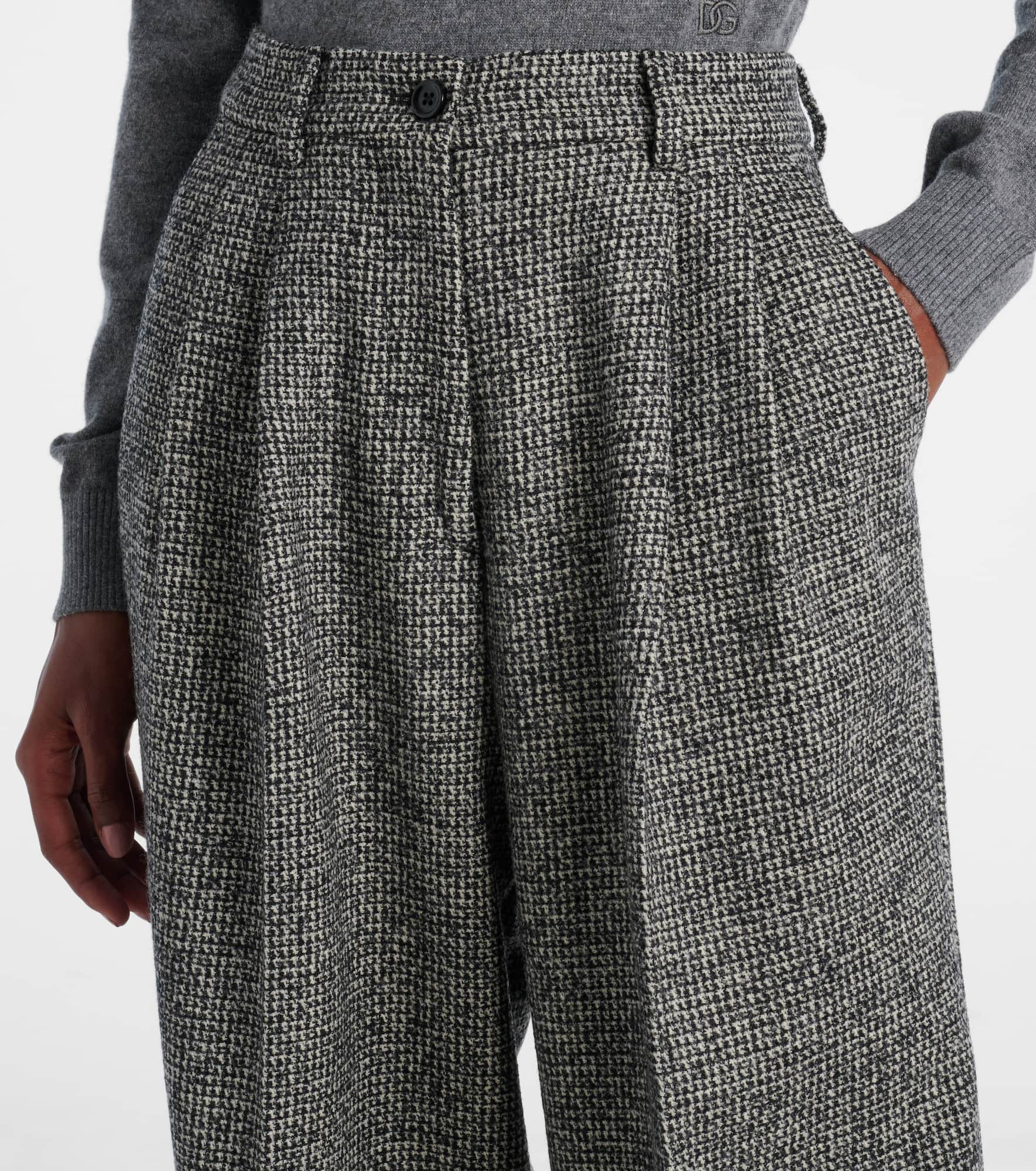 Pleated wool-blend wide-leg pants - 4