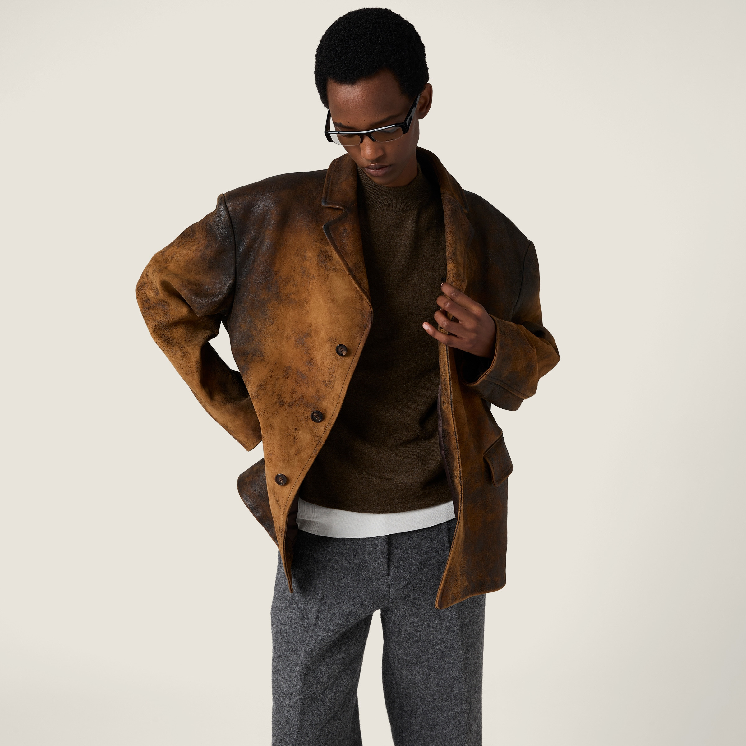 Waxed suede leather jacket - 4