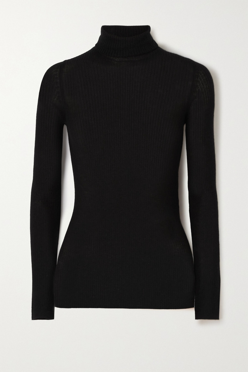 Ribbed cashmere and silk-blend turtleneck top 1