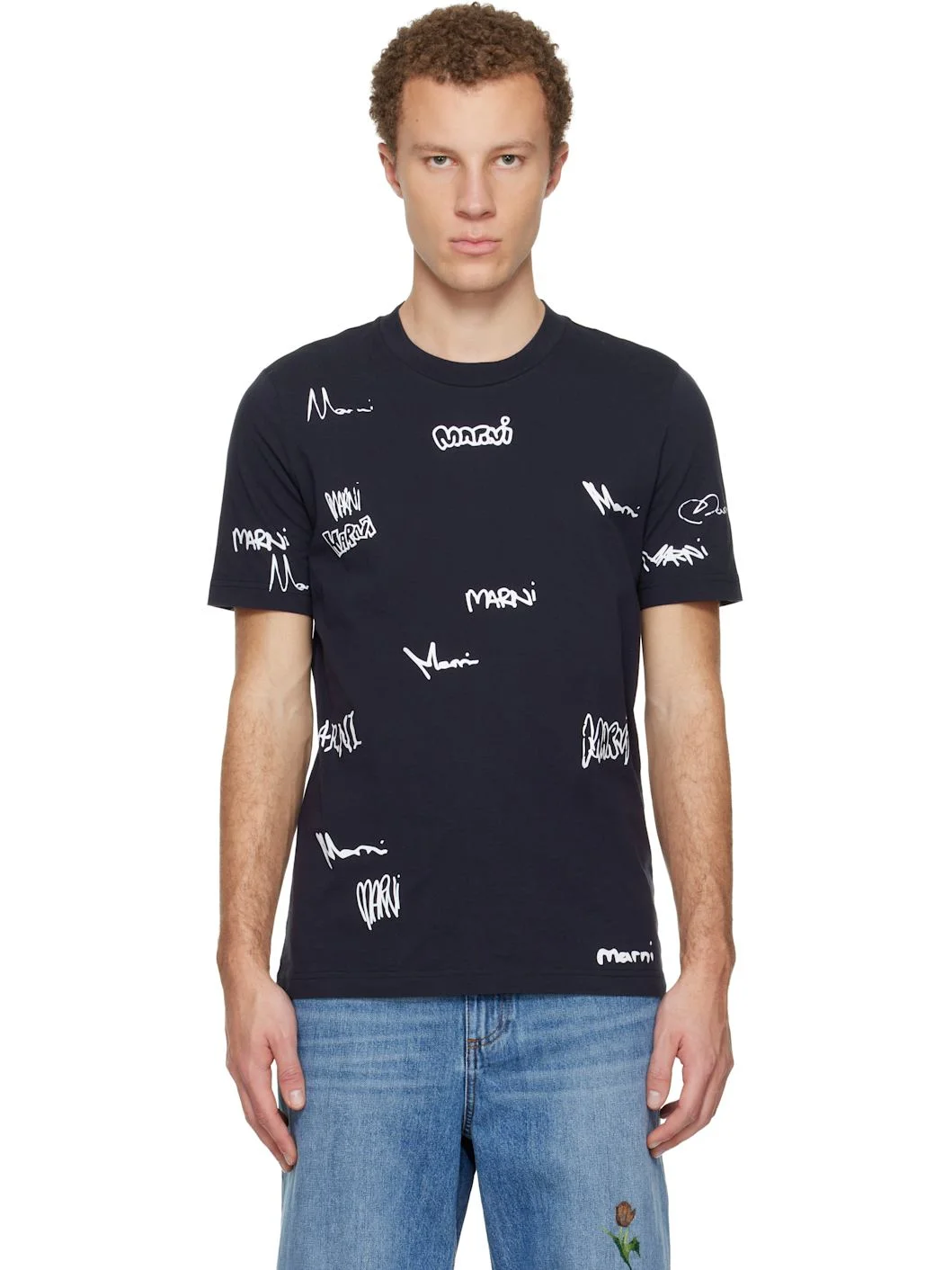 Navy Multigram Marni Print Cotton T-shirt - 1