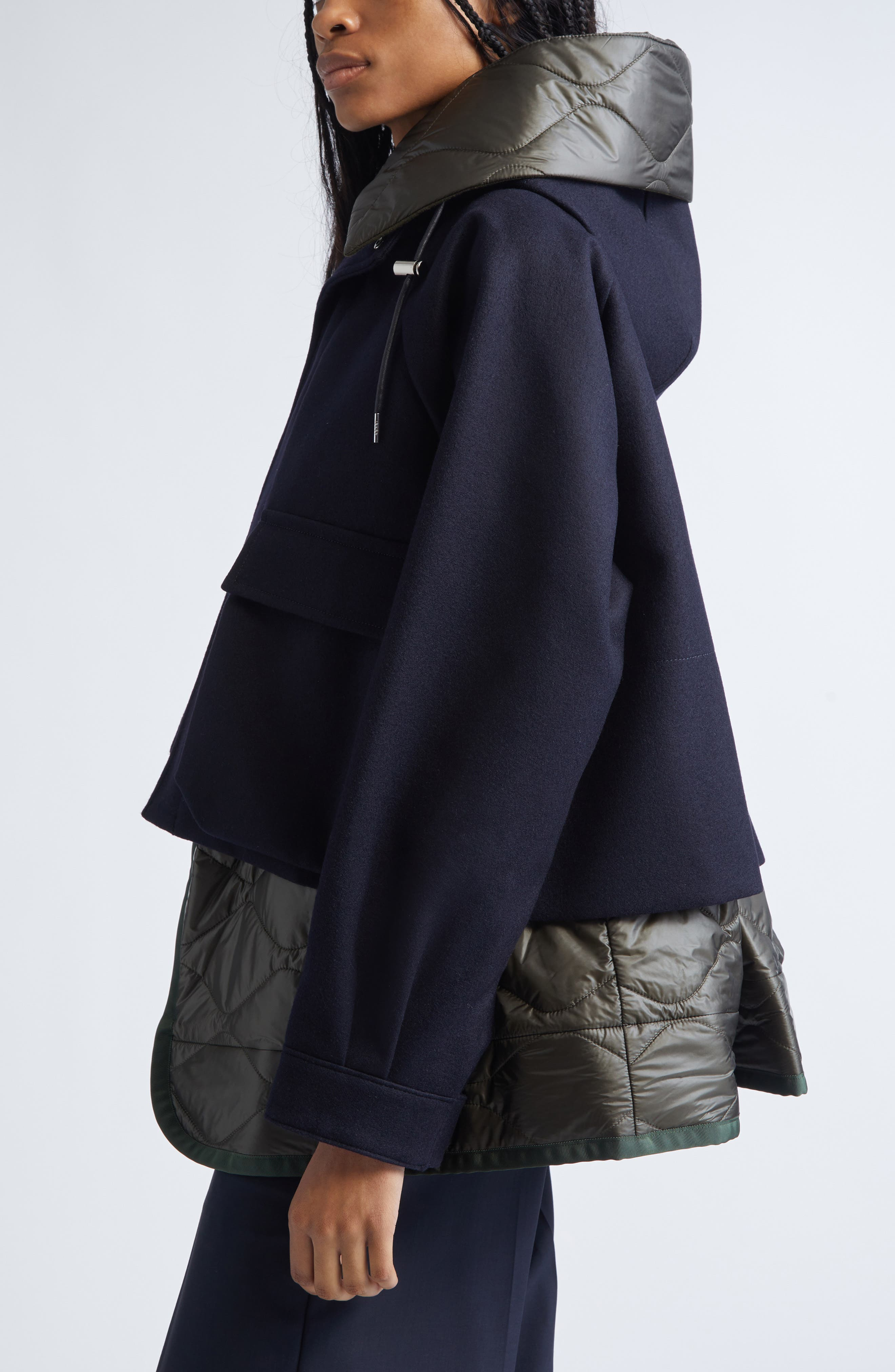 Sacai Mixed Media Blouson Jacket in Navy/Khaki at Nordstrom - 4