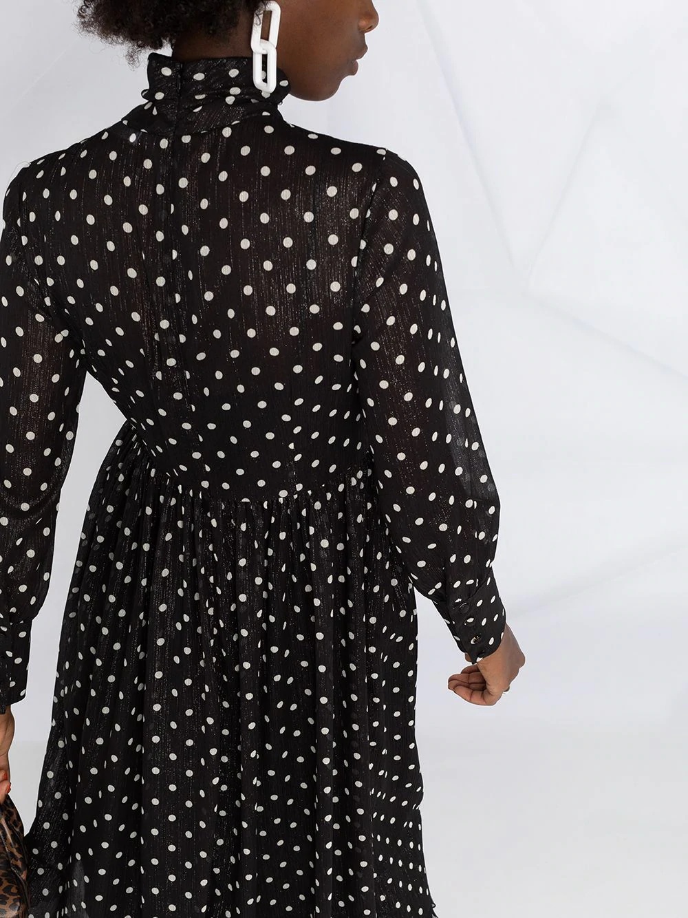 polka dot long-sleeve midi dress - 3