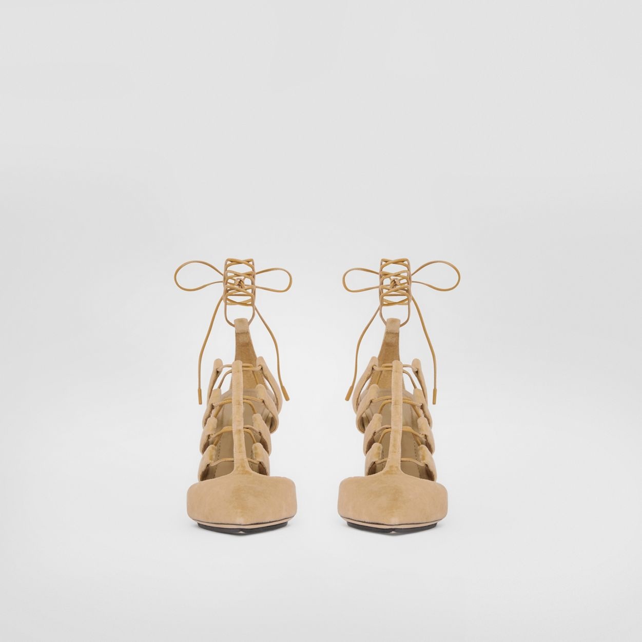 Cut-out Velvet Laced Point-toe Pumps - 5