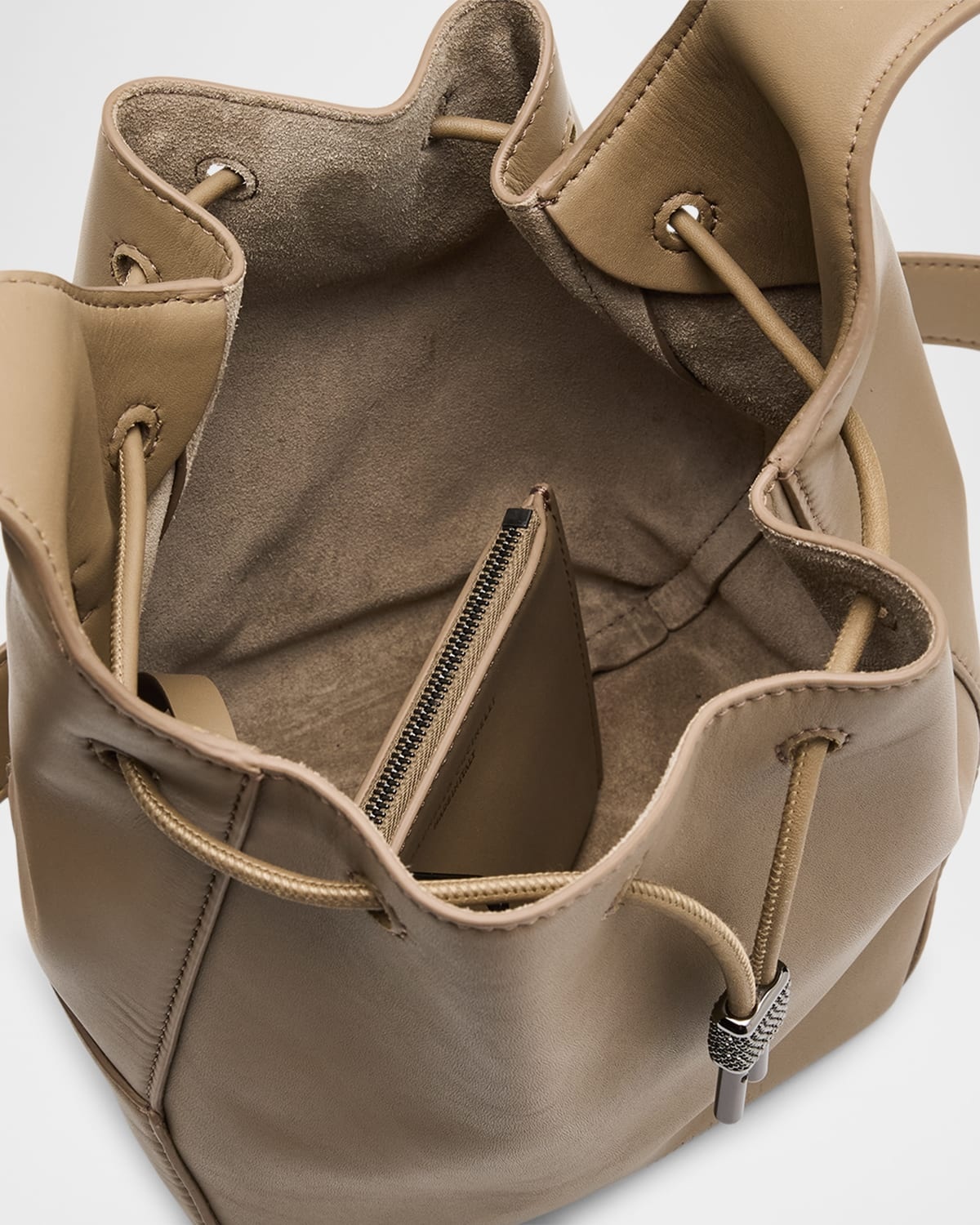 Drawstring Leather Shoulder Bag - 3