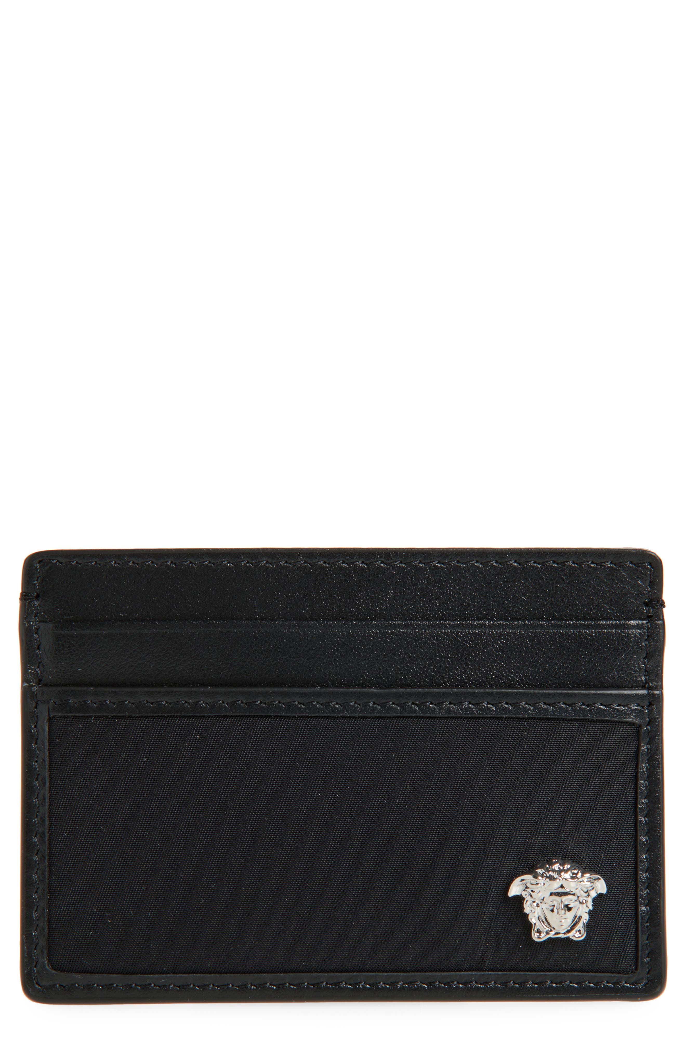 Versace Medusa Leather & Nylon Card Case in Black-Palladium at Nordstrom - 1