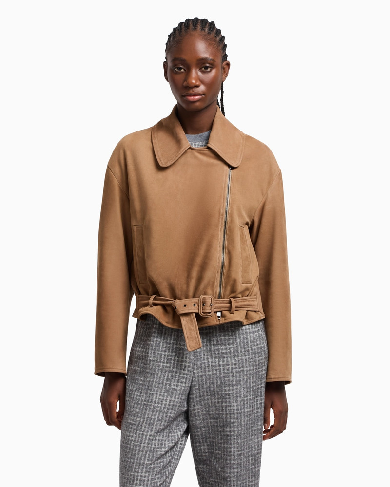 EMPORIO ARMANI ICON NUBUCK CALF LEATHER BIKER JACKET outlook