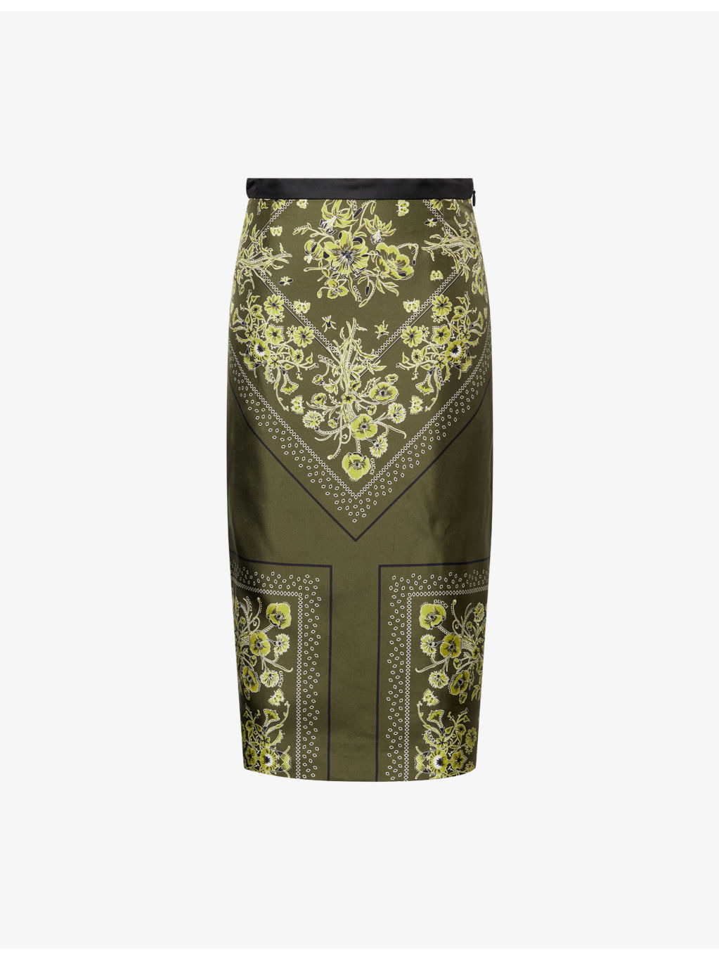 Floral Slit Silk Midi Skirt - 1