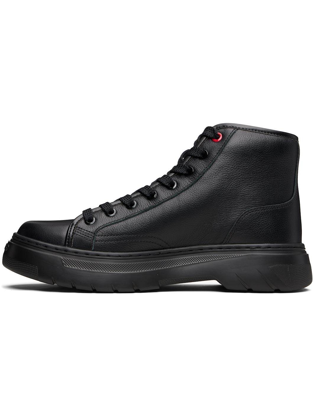 Black High-Top Grained Leather Boots - 3