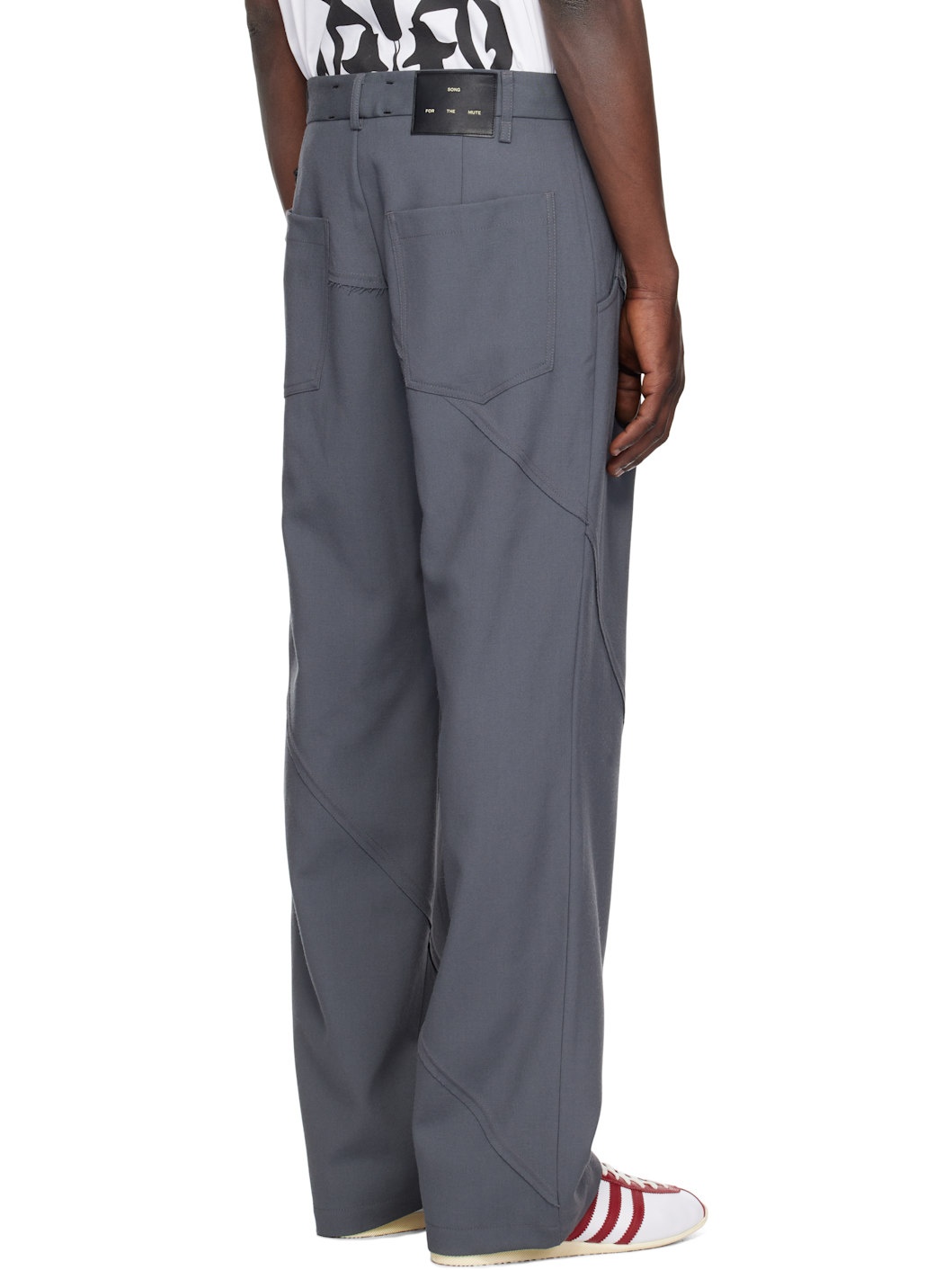 Gray Slash Loose Pleated Trousers - 3