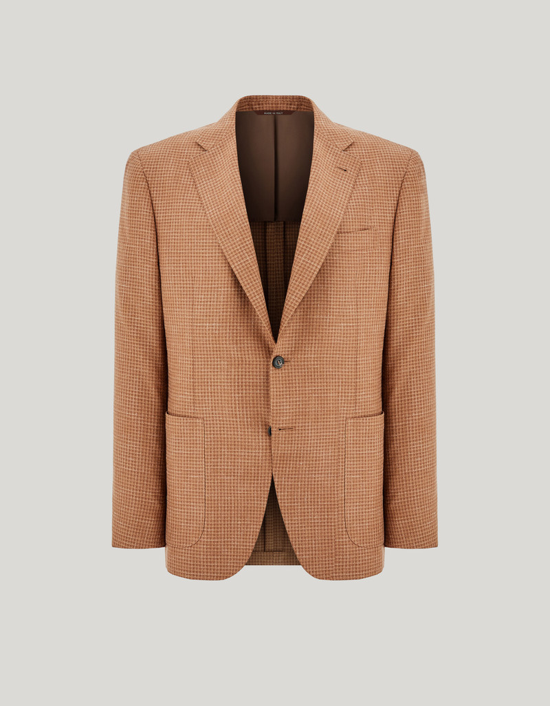RUST-BROWN WOOL, SILK AND LINEN MODERN-FIT JACKET WITH CHECK PATTERN 1