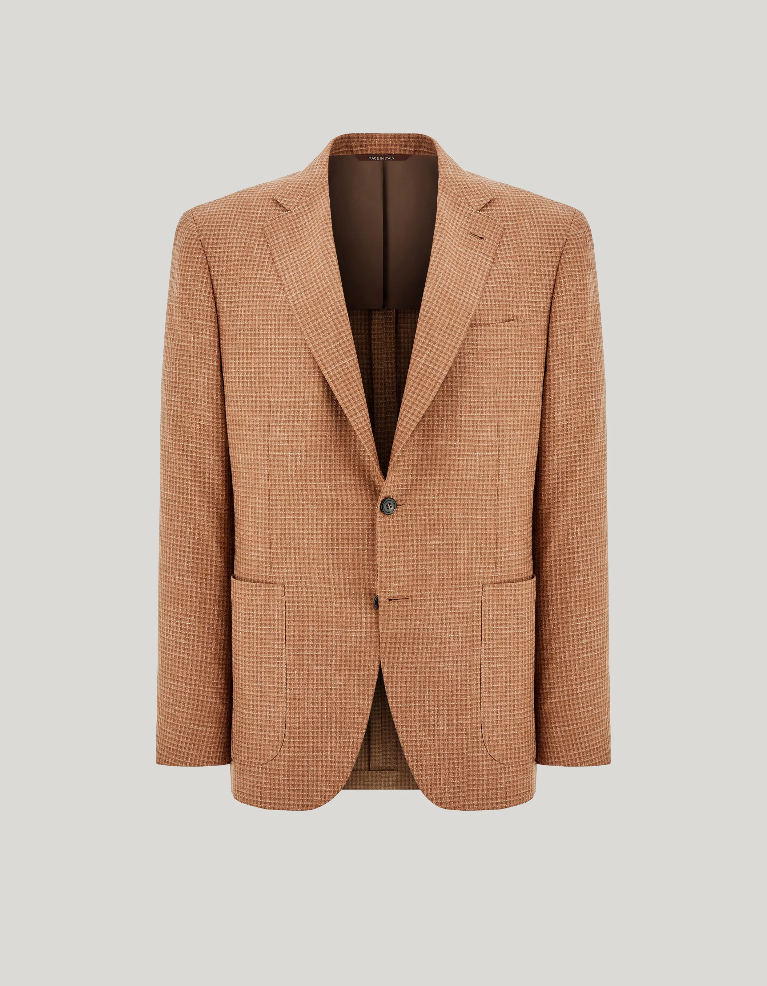 RUST-BROWN WOOL, SILK AND LINEN MODERN-FIT JACKET WITH CHECK PATTERN - 1