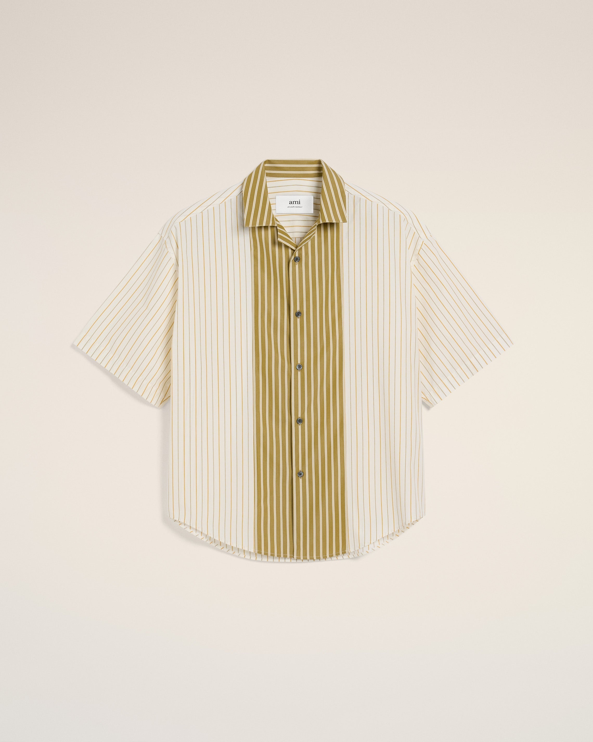 WHITE AND KHAKI COTTON SHORT SLEEVE BOXY SHIRT - 2