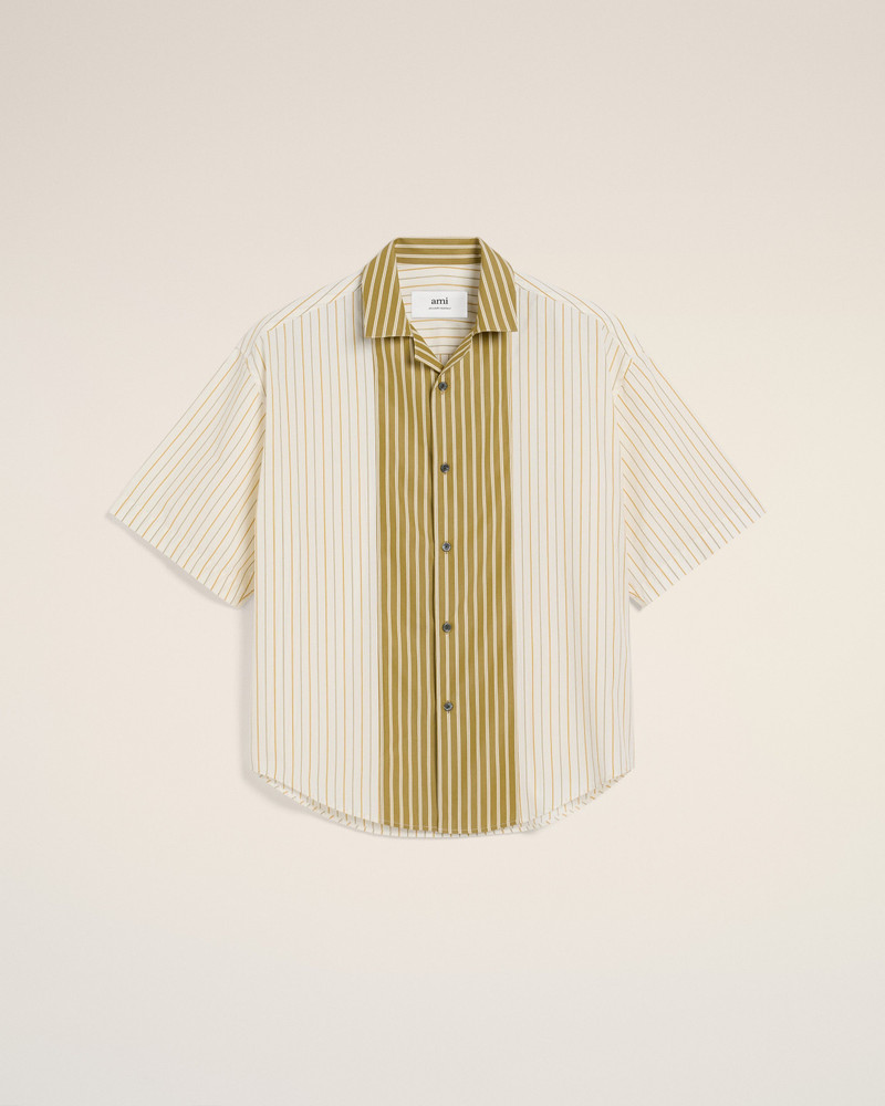 AMI Paris WHITE AND KHAKI COTTON SHORT SLEEVE BOXY SHIRT outlook
