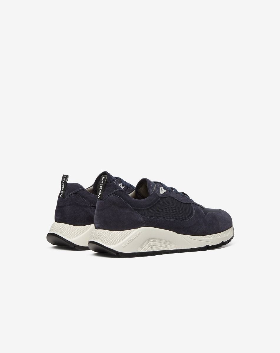 Blue nylon and suede running shoes - 3
