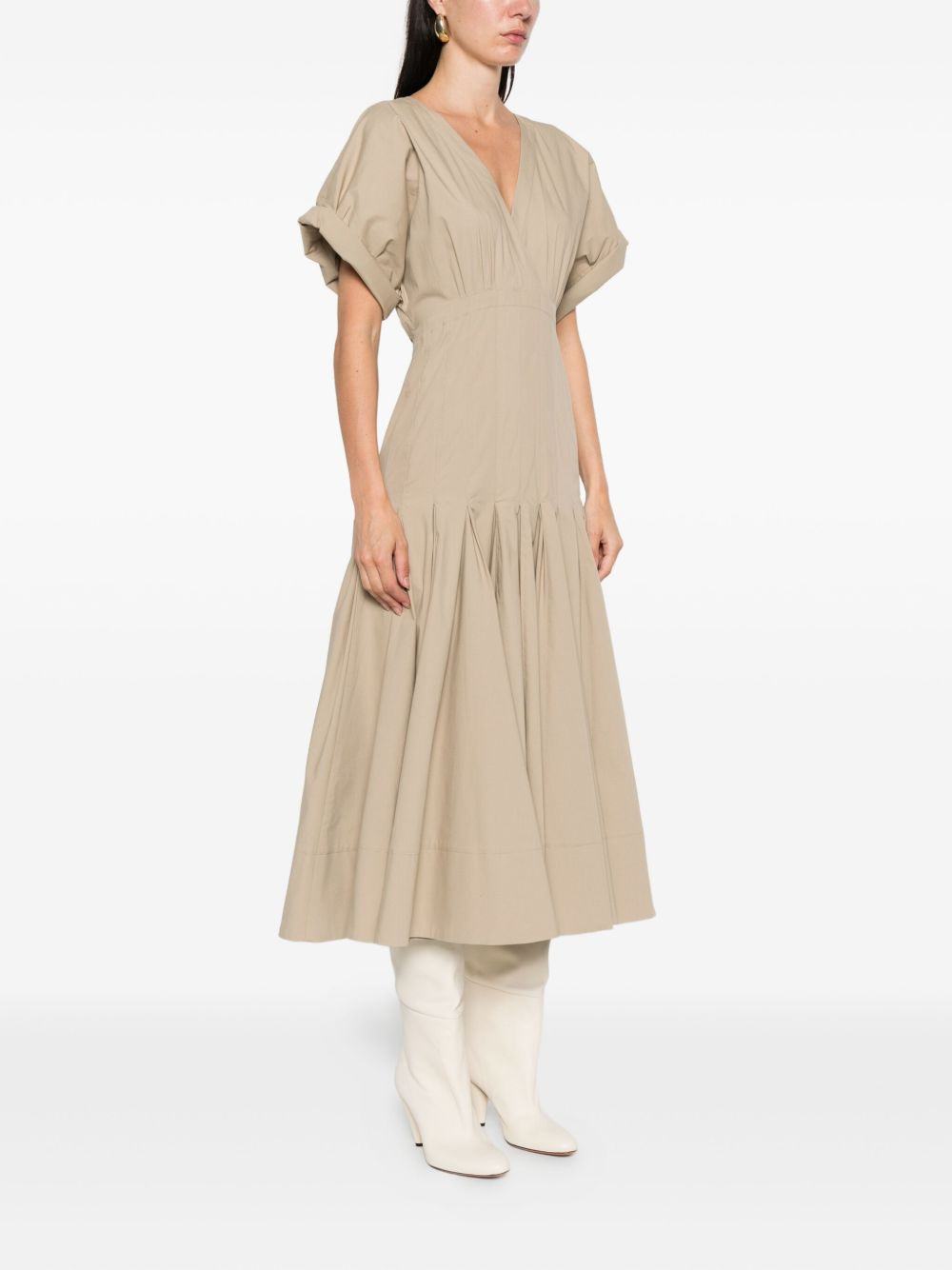 V-neck pleated dress - 3