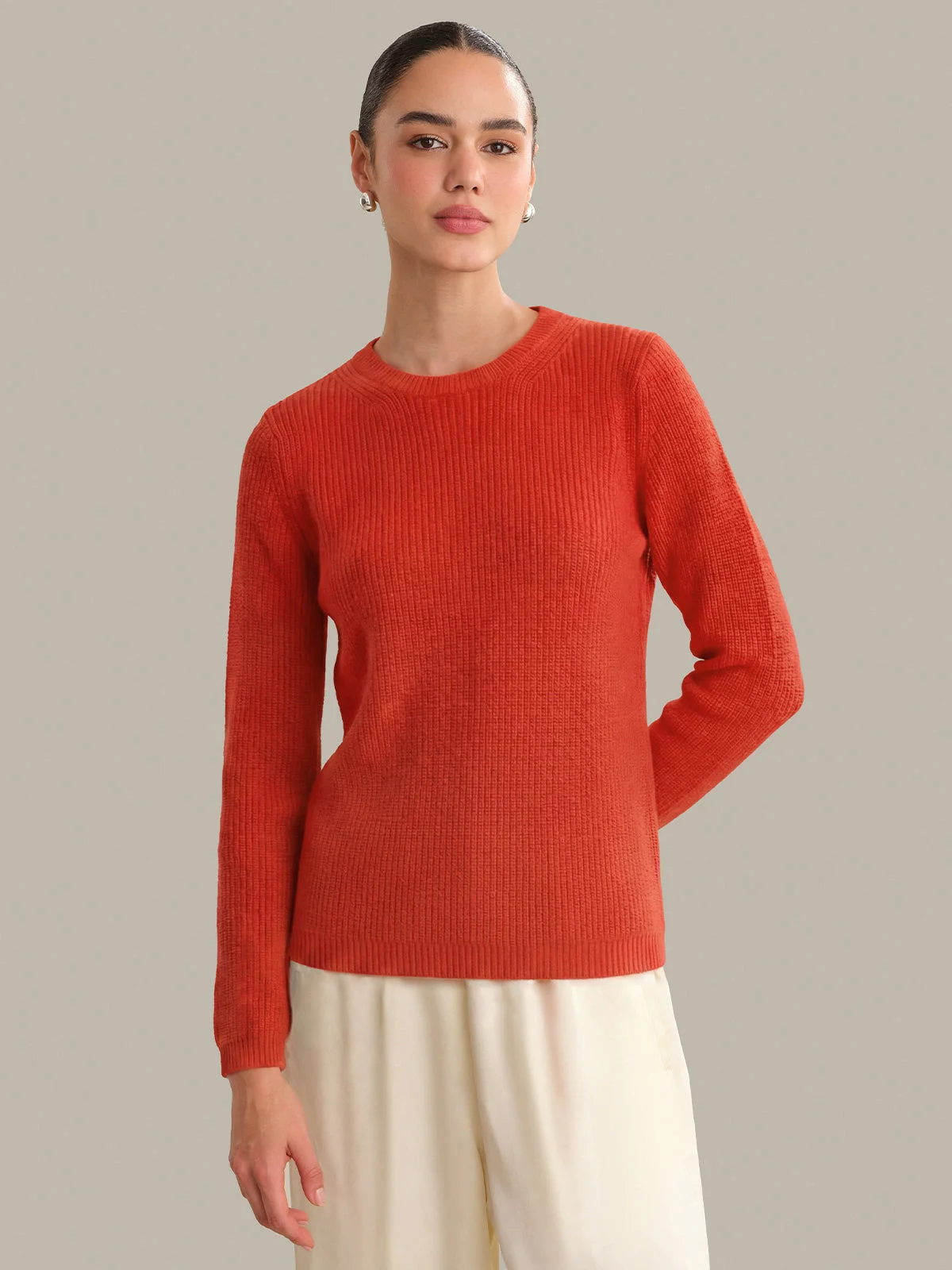 Emma: Crewneck Shaker Stitch Cotton Sweater - 1