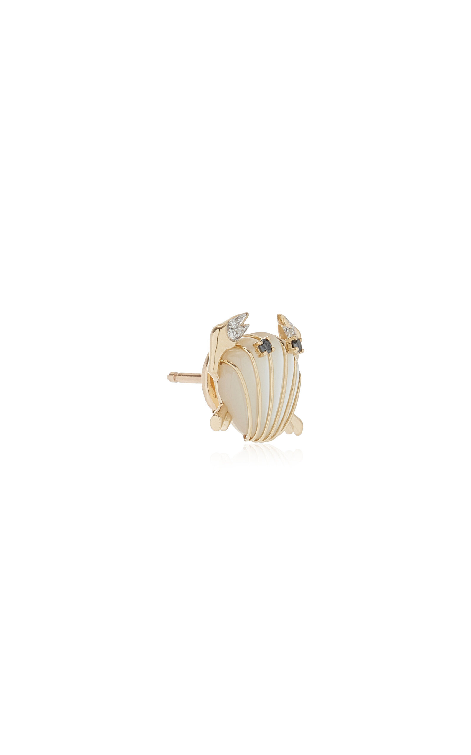 9K Yellow Gold Mother of Pearl, Diamond Single Earring white - 3
