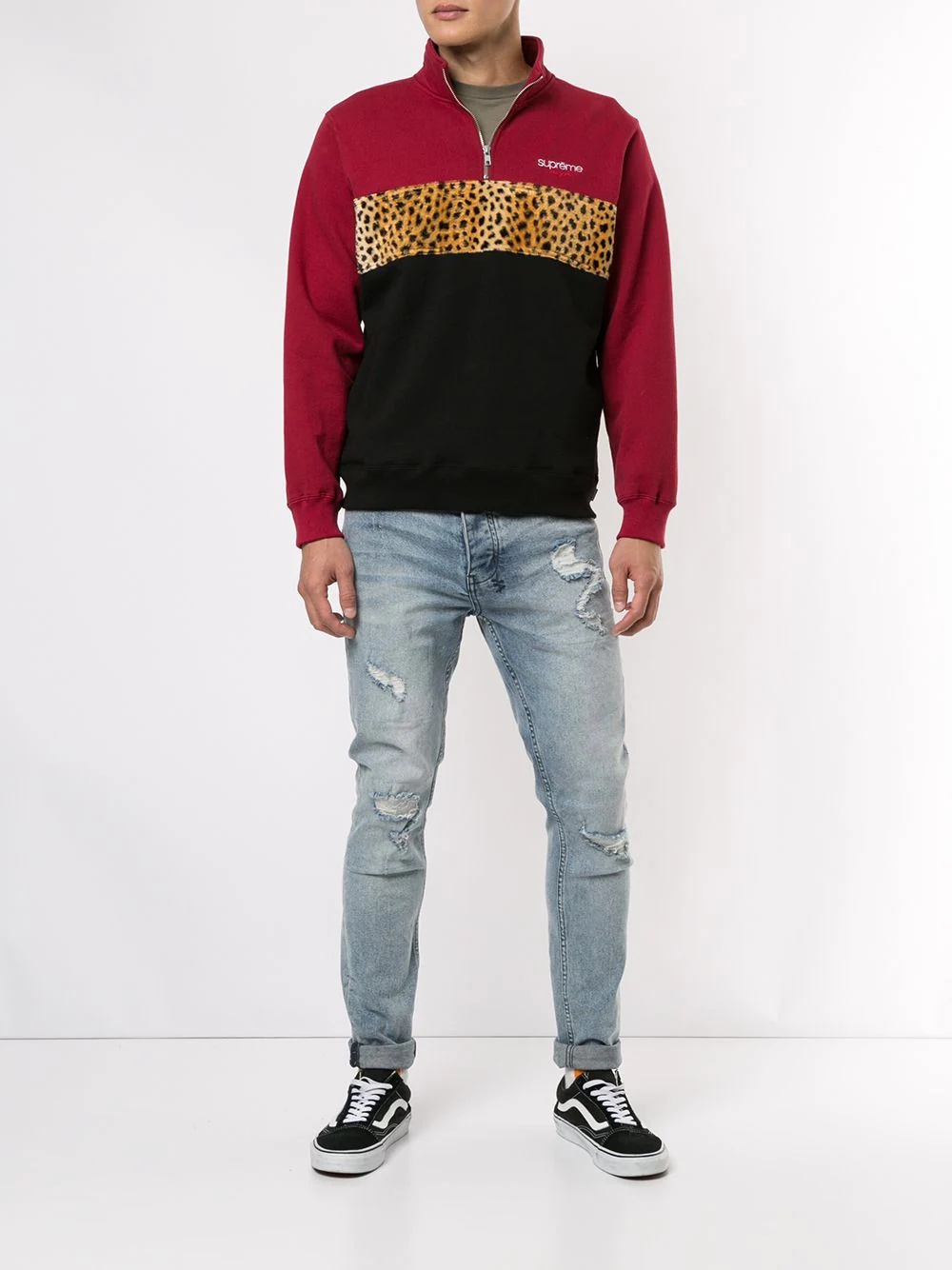 leopard panel half zip sweatshirt - 2