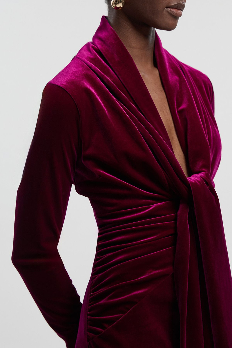 Velvet Long Sleeve Wrap V Neck Maxi Dress 3