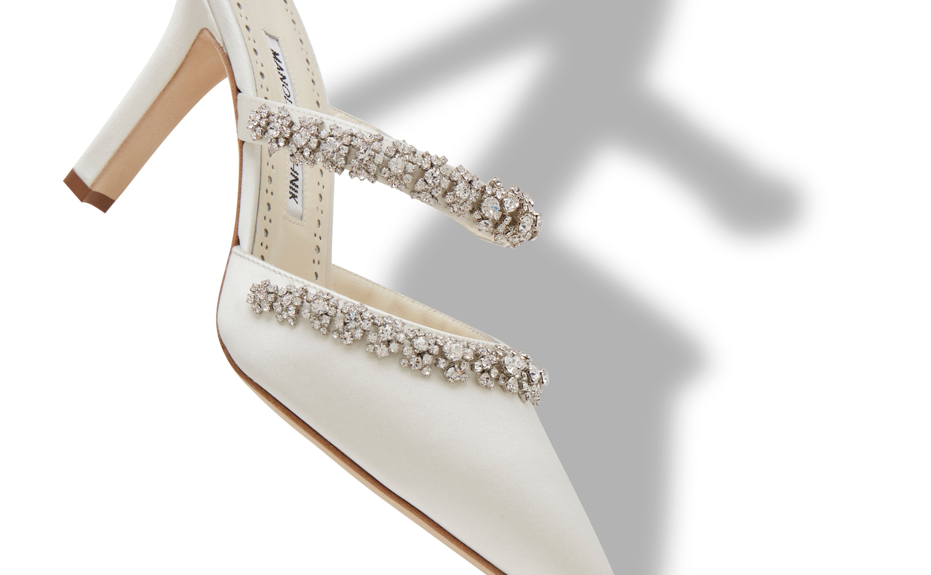 Cream Satin Crystal Embellished Mules - 4