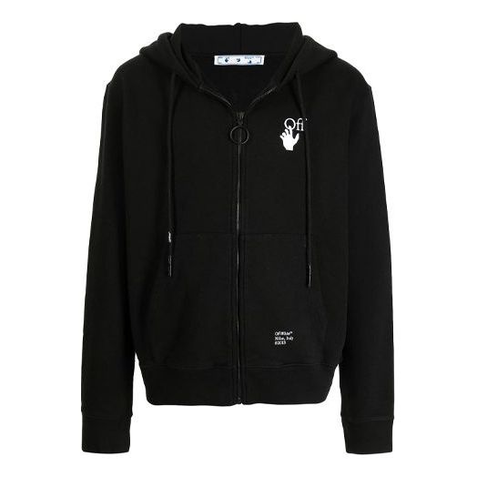 Off-White FW21 Pattern Printing Zipper Hooded Jacket Loose Fit Black OMBE001F21FLE0091001 - 1