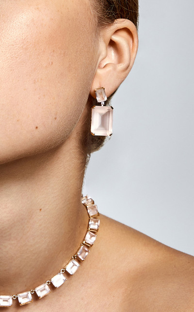 MATEO Frame 14K Yellow Gold Quartz Earrings pink outlook