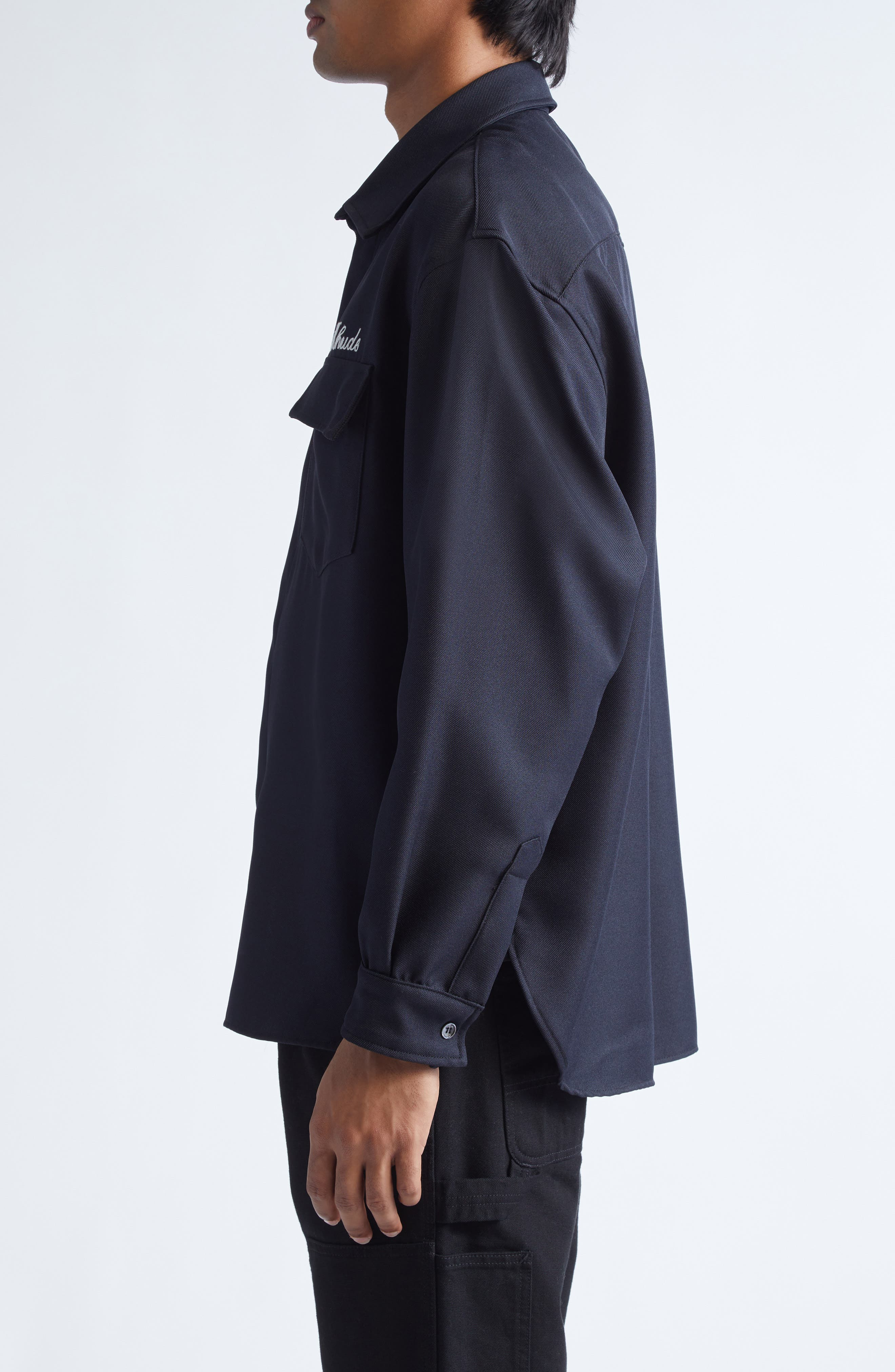 Rhude Boxy Long Sleeve Button-Up Work Shirt in Black 0015 at Nordstrom - 3