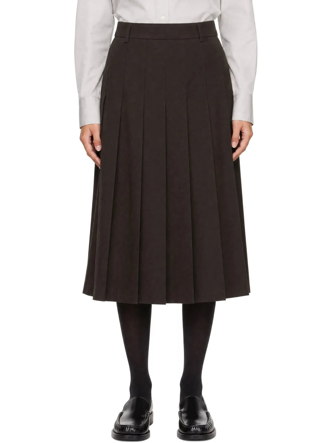 Brown Pleats Midi Skirt - 1