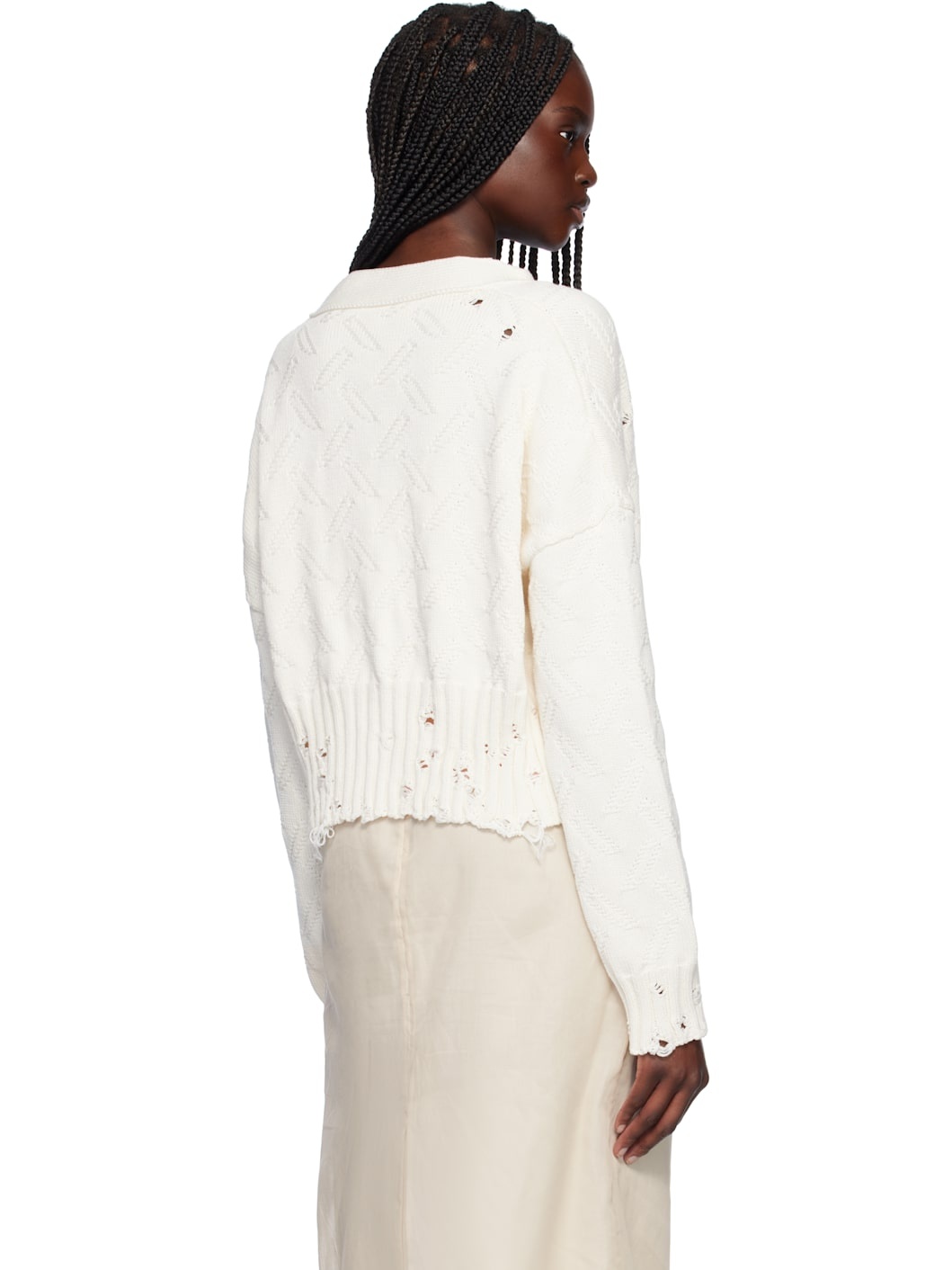 Off-White Dishevelled Cotton Cropped Cardigan - 3